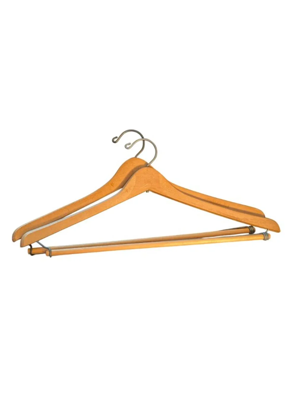 Set Of 11 Wooden/Plastic Suit Hangers With Metal Hooks & Pant Bar